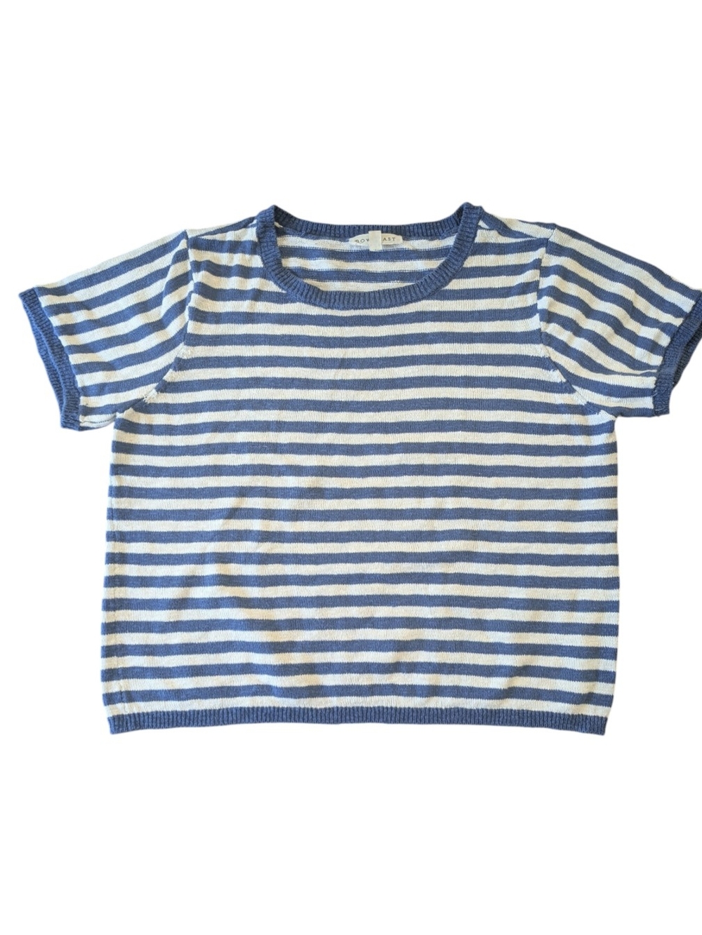 Women's Blue & White Short Sleeve Striped Cotton Sweater Top